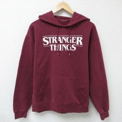 M★古着 長袖 スウェット パーカー メンズ ドラマ ストレンジャーシングス エンジ 25feb01 中古 スエット トレーナー トップス