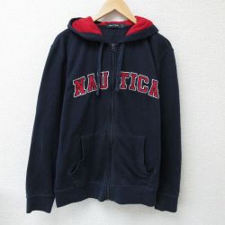 XL★古着 ノーティカ NAUTICA 長袖 ブランド フルジップ スウェット パーカー メンズ ビッグロゴ 刺繍 紺 ネイビー 25feb01 中古 スエット トレーナー トップス