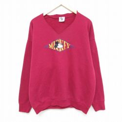 XL★古着 長袖 スウェット メンズ 00年代 00s ディズニー DISNEY ミッキー MICKEY MOUSE 刺繍 エンジ 【spe】 25feb03 中古 スエット トレーナー トップス