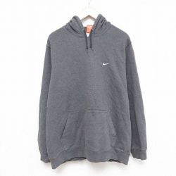 XL★古着 ナイキ NIKE 長袖 スウェット パーカー メンズ ワンポイントロゴ 大きいサイズ グレー 霜降り 25feb03 中古 スエット トレーナー トップス