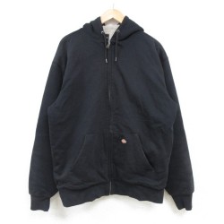 L★古着 ディッキーズ Dickies 長袖 フルジップ スウェット パーカー メンズ 無地 黒 ブラック 内側ボア 25feb04 中古 スエット トレーナー トップス