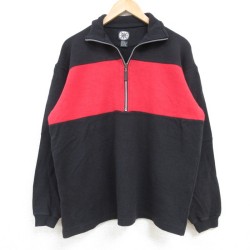 L★古着 長袖 ハーフジップ スウェット メンズ 00年代 00s ツートンカラー コットン 赤他 レッド 25feb04 中古 スエット トレーナー トップス