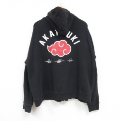 XL★古着 長袖 フルジップ スウェット パーカー メンズ アニメ NARUTO ナルト 疾風伝 AKATSUKI 暁 黒 ブラック 25feb04 中古 スエット トレーナー トップス