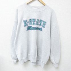 【50%OFF】XL★古着 ラッセル 長袖 スウェット メンズ 90年代 90s K STATE 大きいサイズ クルーネック USA製 グレー 霜降り 25feb05 中古 スエット トレーナー トップス