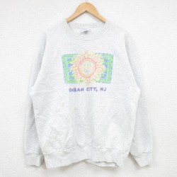【50%OFF】L★古着 長袖 スウェット メンズ 90年代 90s 太陽 クルーネック USA製 薄グレー 霜降り 25feb06 中古 スエット トレーナー トップス