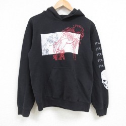 S★古着 長袖 スウェット パーカー メンズ デスノート クルーネック 黒 ブラック 25feb06 中古 スエット トレーナー トップス