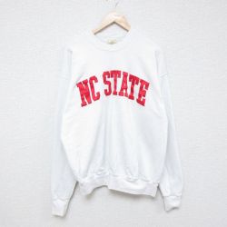 【50%OFF】XL★古着 長袖 スウェット メンズ 90年代 90s ノースカロライナ 刺繍 クルーネック USA製 白 ホワイト 25feb07 中古 スエット トレーナー トップス