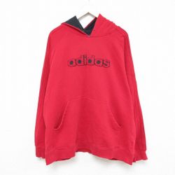 XL★古着 アディダス adidas 長袖 スウェット パーカー メンズ ビッグロゴ 大きいサイズ ラグラン 赤 レッド 25feb07 中古 スエット トレーナー トップス