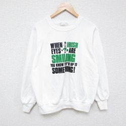 L★古着 長袖 スウェット メンズ 80年代 80s アイリッシュ ラグラン クルーネック USA製 白 ホワイト 25feb07 中古 スエット トレーナー トップス