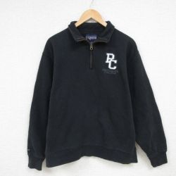 L★古着 ジャンスポーツ 長袖 ハーフジップ スウェット メンズ 00年代 00s プロビデンス カレッジ 黒 ブラック 25feb08 中古 スエット トレーナー トップス