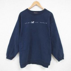L★古着 長袖 スウェット メンズ 90年代 90s ウシ 大きいサイズ コットン クルーネック カナダ製 紺 ネイビー 25feb08 中古 スエット トレーナー トップス