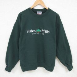 【50%OFF】XL★古着 ヘインズ Hanes 長袖 スウェット メンズ 00年代 00s 木 ゴルフ場 クルーネック 濃緑 グリーン 25feb08 中古 スエット トレーナー トップス