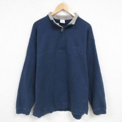 XL★古着 コロンビア COLUMBIA Columbia 長袖 ハーフジップ スウェット メンズ 00年代 00s ワンポイントロゴ 大きいサイズ 襟付き 紺 ネイビー 25feb08 中古 スエット トレーナー トップス