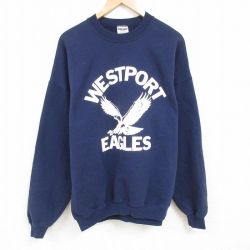 XL★古着 ジャージーズ 長袖 スウェット メンズ 00年代 00s ウエストポート 大きいサイズ クルーネック 紺 ネイビー 25feb07 中古 スエット トレーナー トップス