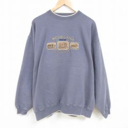 【50%OFF】XL★古着 長袖 スウェット メンズ 00年代 00s 鹿 刺繍 大きいサイズ クルーネック グレー 25feb07 中古 スエット トレーナー トップス