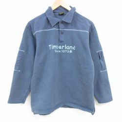 【50%OFF】L★古着 ティンバーランド Timberland 長袖 スウェット メンズ 00年代 00s ビッグロゴ 襟付き 薄紺 ネイビー 25feb07 中古 スエット トレーナー トップス