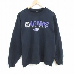 【50%OFF】XL★古着 長袖 スウェット メンズ 00年代 00s ワーホークス クルーネック 黒 ブラック 25feb07 中古 スエット トレーナー トップス
