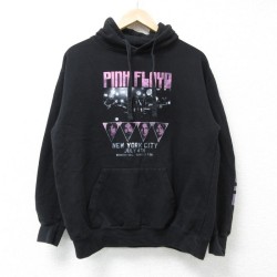 【50%OFF】M★古着 長袖 ロック バンド スウェット パーカー メンズ ピンクフロイド 黒 ブラック 25feb08 中古 スエット トレーナー トップス