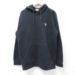L★古着 アディダス adidas 長袖 スウェット パーカー メンズ ワンポイントロゴ 黒 ブラック 25feb08 中古 スエット トレーナー トップス