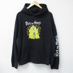 【50%OFF】XL★古着 長袖 スウェット パーカー メンズ アニメ リックアンドモーティ 大きいサイズ 黒 ブラック 25feb10 中古 スエット トレーナー トップス