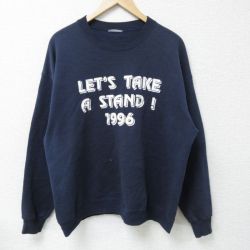 【50%OFF】XL★古着 長袖 スウェット メンズ 90年代 90s メッセージ クルーネック 紺 ネイビー 25feb10 中古 スエット トレーナー トップス