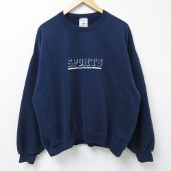 【50%OFF】XL★古着 ジャージーズ 長袖 スウェット メンズ 00年代 00s SPORTS 刺繍 大きいサイズ クルーネック 紺 ネイビー 25feb10 中古 スエット トレーナー トップス