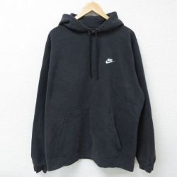 XL★古着 ナイキ NIKE 長袖 スウェット パーカー メンズ ワンポイントロゴ 大きいサイズ 黒 ブラック 25feb10 中古 スエット トレーナー トップス