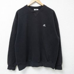 XL★古着 ラッセル 長袖 スウェット パーカー メンズ ワンポイントロゴ 黒 ブラック 25feb10 中古 スエット トレーナー トップス