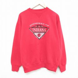 L★古着 長袖 スウェット メンズ 90年代 90s インディアナフージャース 刺繍 クルーネック 赤 レッド 25feb10 中古 スエット トレーナー トップス