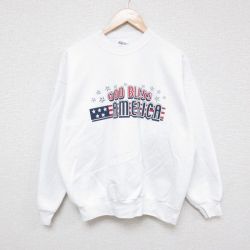 【50%OFF】XL★古着 ヘインズ Hanes 長袖 スウェット メンズ 00年代 00s 星条旗 クルーネック 白 ホワイト 25feb10 中古 スエット トレーナー トップス