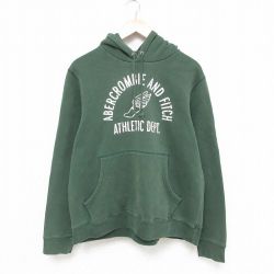 L★古着 アバクロンビー Abercrombie&fitch 長袖 スウェット パーカー メンズ ビッグロゴ 緑 グリーン 25feb10 中古 スエット トレーナー トップス
