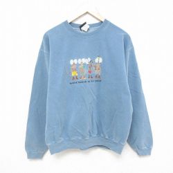 L★古着 長袖 スウェット メンズ 00年代 00s シカ 刺繍 クルーネック 薄紺 ネイビー 25feb10 中古 スエット トレーナー トップス