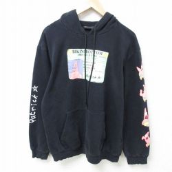 【50%OFF】L★古着 長袖 スウェット パーカー メンズ アニメ ニコロデオン スポンジボブ パトリック 黒 ブラック 25feb12 中古 スエット トレーナー トップス