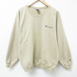 【50%OFF】XL★古着 チャンピオン Champion 長袖 スウェット メンズ 90年代 90s ワンポイントロゴ クルーネック ベージュ カーキ 25feb12 中古 スエット トレーナー トップス