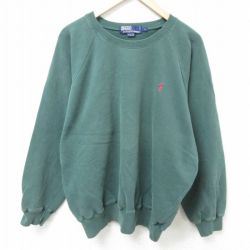 XL★古着 ラルフローレン Ralph Lauren 長袖 ブランド スウェット メンズ 90年代 90s ワンポイントロゴ 大きいサイズ ラグラン クルーネック 濃緑 グリーン 【spe】 25feb12 中古 スエット トレーナー トップス