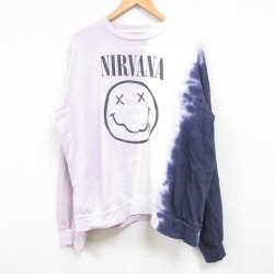 XL★古着 長袖 ロック バンド スウェット メンズ ニルバーナ クルーネック 紫他 パープル タイダイ 【spe】 25feb13 中古 スエット トレーナー トップス
