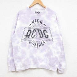 L★古着 長袖 ロック バンド スウェット メンズ AC/DC クルーネック 紫他 パープル タイダイ 25feb13 中古 スエット トレーナー トップス