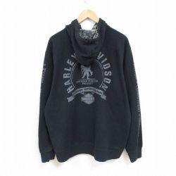 XL★古着 ハーレーダビッドソン Harley Davidson 長袖 フルジップ スウェット パーカー メンズ ビッグロゴ 黒 ブラック 25feb14 中古 スエット トレーナー トップス