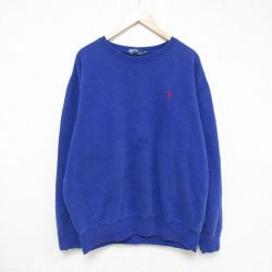 XL★古着 ラルフローレン Ralph Lauren 長袖 ブランド スウェット メンズ 00年代 00s ワンポイントロゴ 大きいサイズ クルーネック 青 ブルー 25feb14 中古 スエット トレーナー トップス