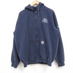 XL★古着 カーハート Carhartt 長袖 フルジップ スウェット パーカー メンズ LUMBER 紺 ネイビー 25feb15 中古 スエット トレーナー トップス