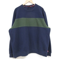 【50%OFF】XL★古着 IZOD 長袖 スウェット メンズ ワンポイントロゴ ツートンカラー クルーネック 紺他 ネイビー 25feb15 中古 スエット トレーナー トップス