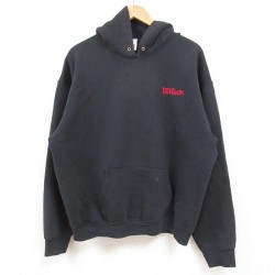 L★古着 ウィルソン 長袖 スウェット パーカー メンズ 00年代 00s ワンポイントロゴ 黒 ブラック 25feb15 中古 スエット トレーナー トップス