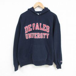 XL★古着 チャンピオン Champion 長袖 スウェット パーカー メンズ デサレス 大学 紺 ネイビー 25feb17 中古 スエット トレーナー トップス