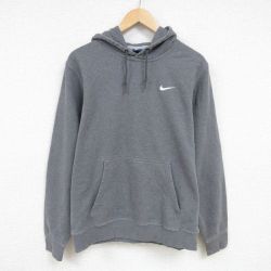 L★古着 ナイキ NIKE 長袖 スウェット パーカー メンズ ワンポイントロゴ グレー 霜降り 25feb17 中古 スエット トレーナー トップス