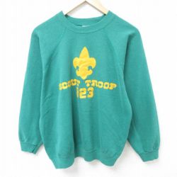 【20%OFF】L★古着 ヘインズ Hanes 長袖 スウェット メンズ 80年代 80s 百合の紋章 ラグラン クルーネック USA製 緑 グリーン 25feb18 中古 スエット トレーナー トップス