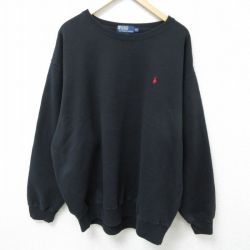 XL★古着 ラルフローレン Ralph Lauren 長袖 ブランド スウェット メンズ 90年代 90s ワンポイントロゴ 大きいサイズ クルーネック 黒 ブラック 25feb18 中古 スエット トレーナー トップス