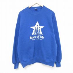 L★古着 ジャージーズ 長袖 スウェット メンズ 90年代 90s 星 木 クルーネック USA製 青 ブルー 25feb18 中古 スエット トレーナー トップス