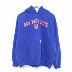 XL★古着 長袖 スウェット パーカー メンズ 00年代 00s MLB ニューヨークメッツ 大きいサイズ 青 ブルー メジャーリーグ ベースボール 野球 25feb18 中古 スエット トレーナー トップス