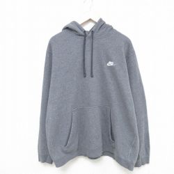 XL★古着 ナイキ NIKE 長袖 スウェット パーカー メンズ ワンポイントロゴ 大きいサイズ グレー 25feb18 中古 スエット トレーナー トップス