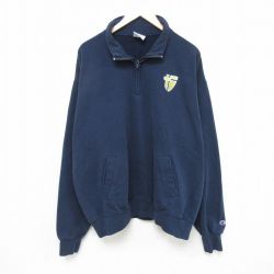 【50%OFF】XL★古着 チャンピオン Champion 長袖 ハーフジップ スウェット メンズ ワンポイント 大きいサイズ 紺 ネイビー 25feb18 中古 スエット トレーナー トップス